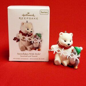 Hallmark Snowflakes With Style Snowball and Tuxedo 2010 Bear Penguin Ornament